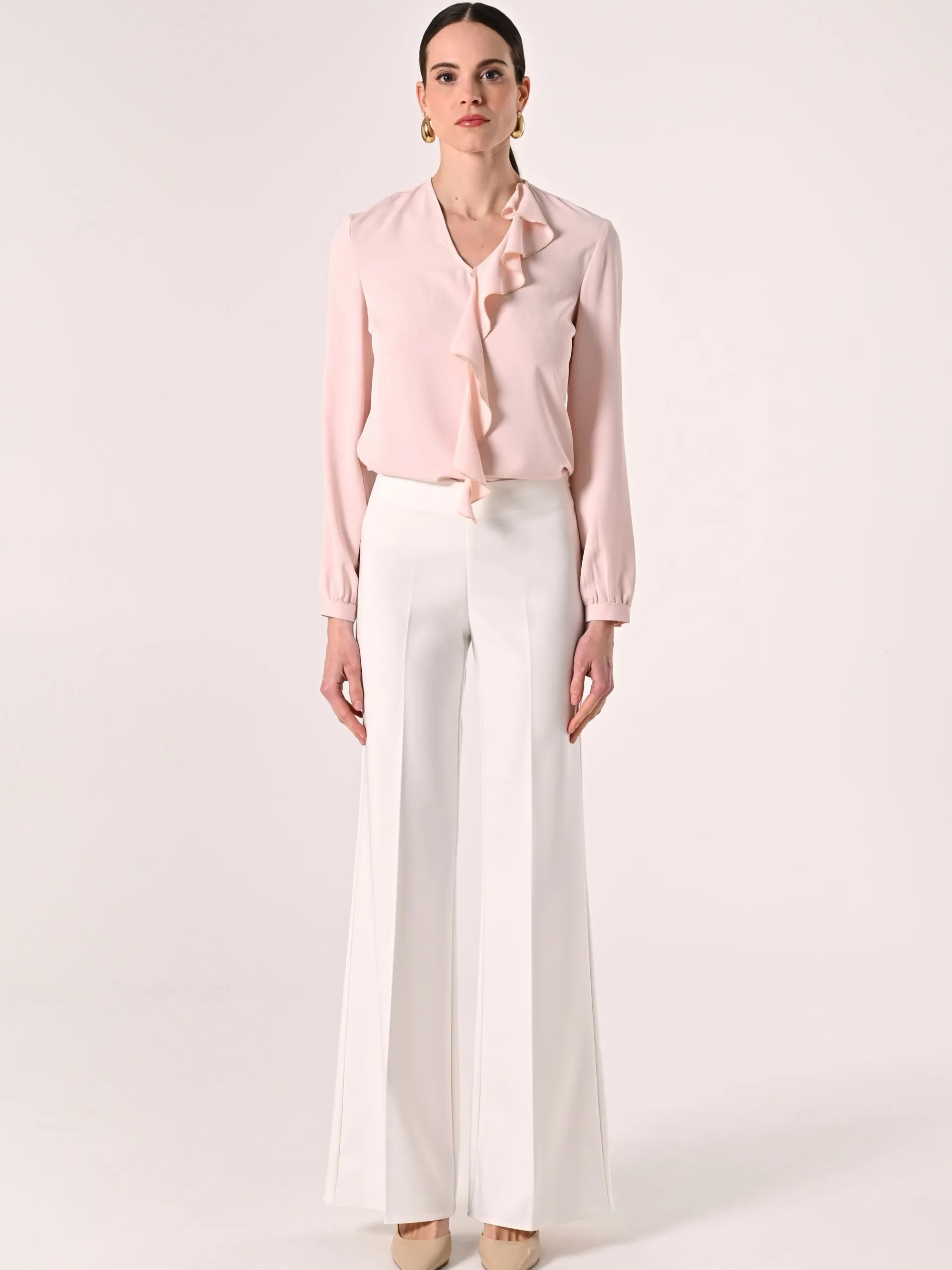 PANTALONI PALAZZO IN TESSUTO TECNICO BIANCO