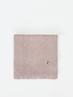 SCIARPA IN MAGLIA A COSTINE TORTORA BEIGE CON PUNTI LUCE