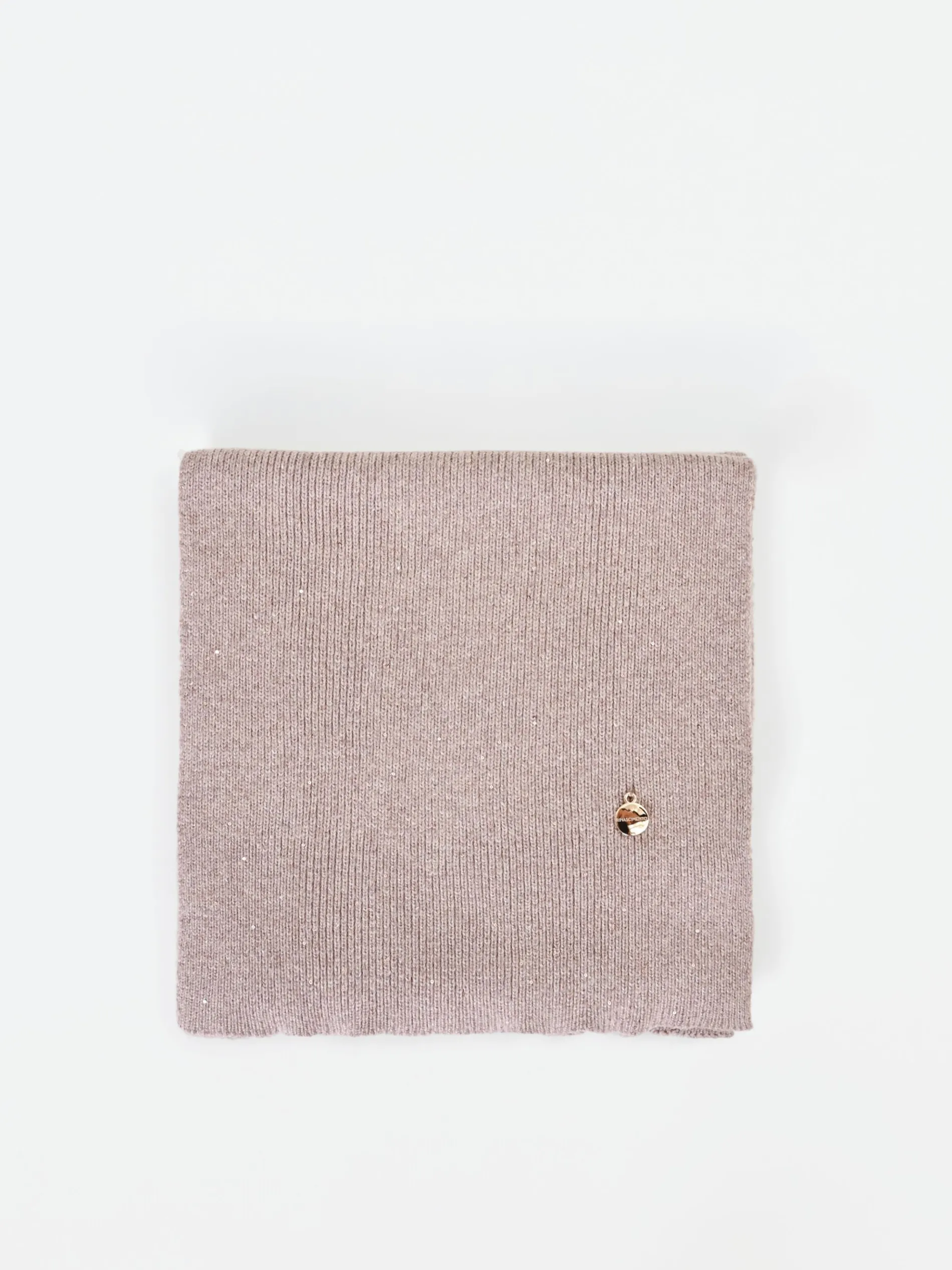 SCIARPA IN MAGLIA A COSTINE TORTORA BEIGE CON PUNTI LUCE