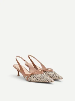 SLINGBACK MARRONE CUOIO CON INTRECCIO E PAILLETTES