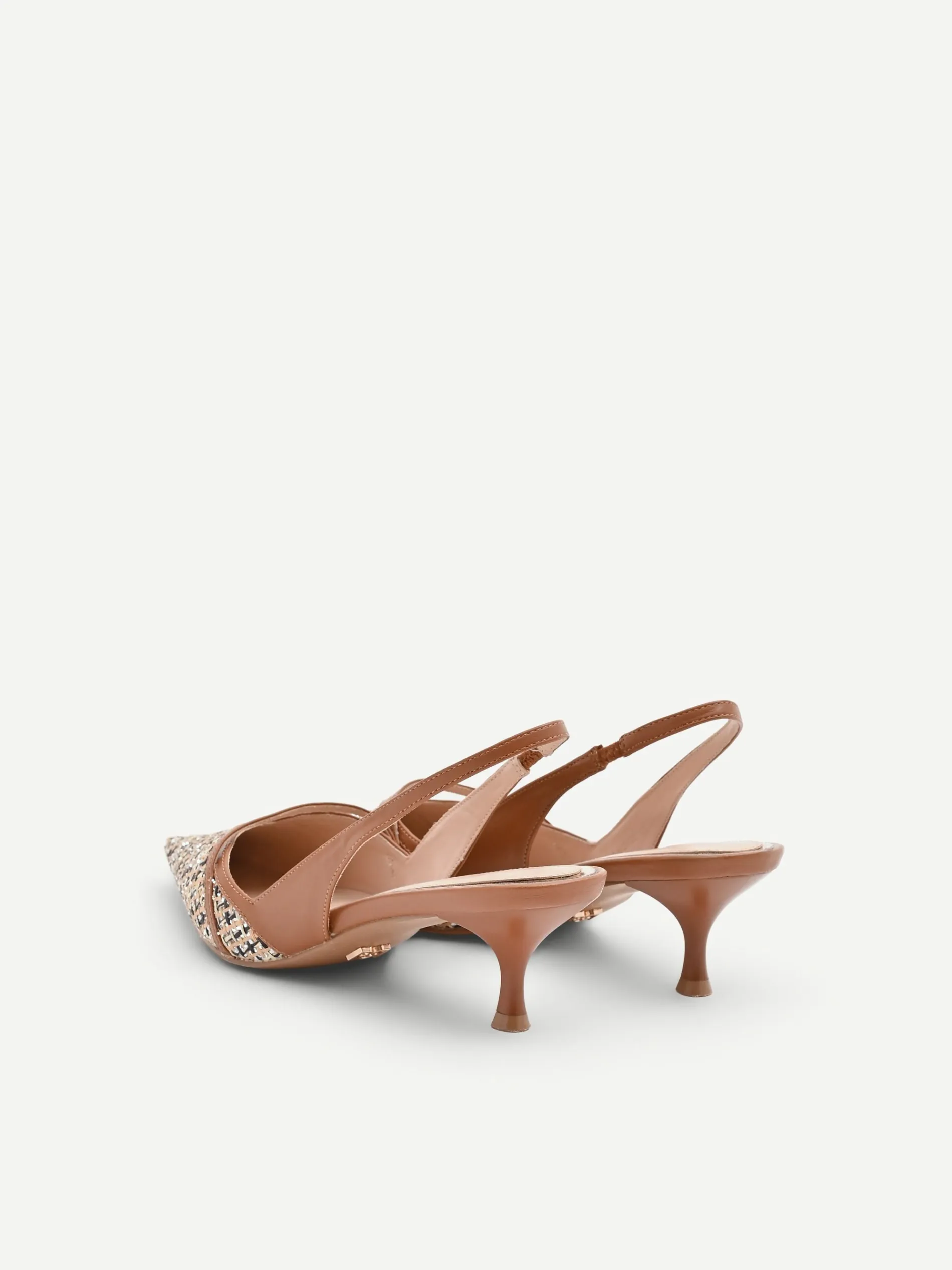 SLINGBACK MARRONE CUOIO CON INTRECCIO E PAILLETTES