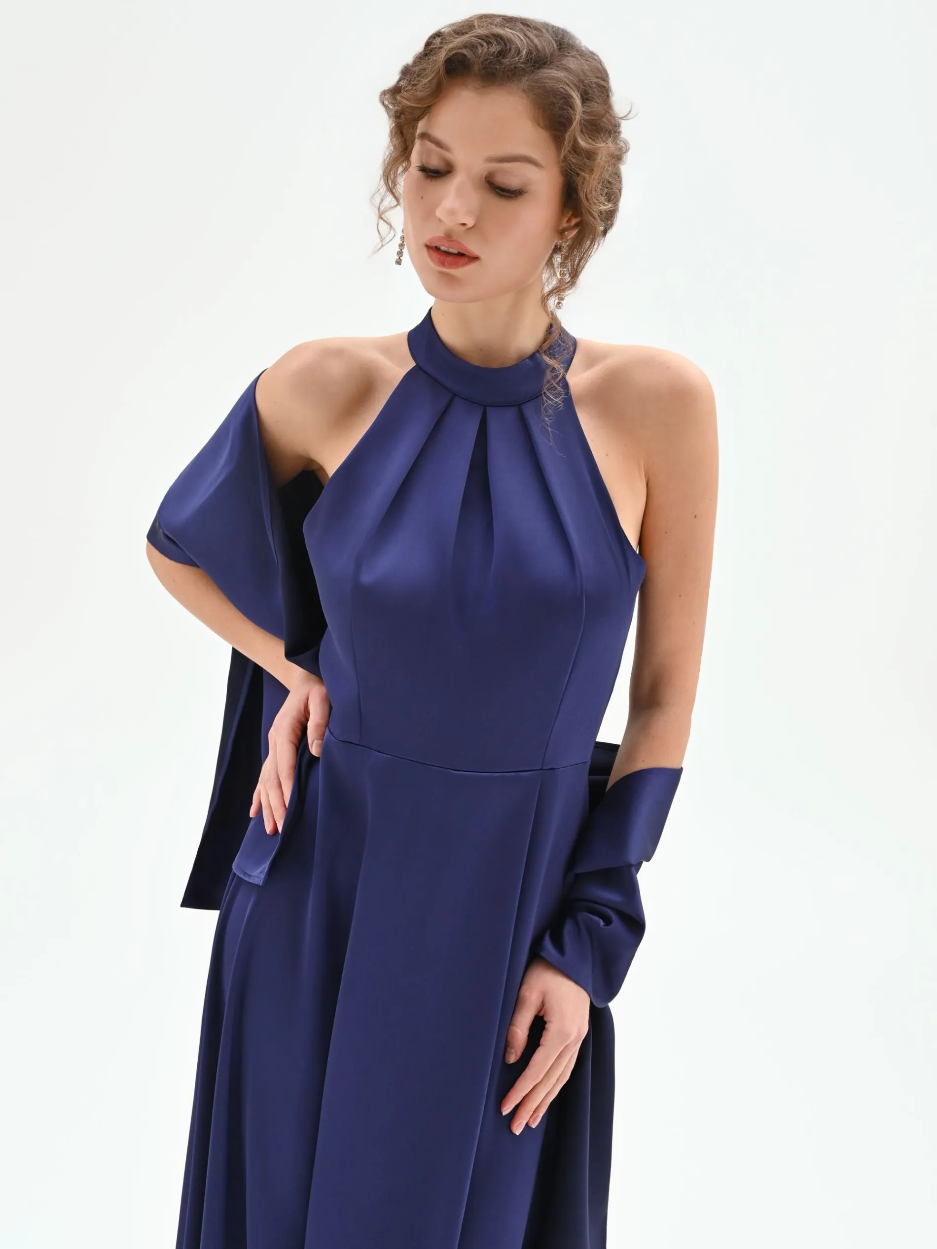 STOLA ATELIER IN RASO BLU INDACO