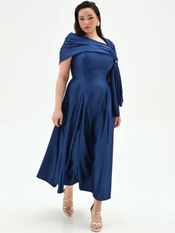 STOLA CURVY BLU BRILLANTE IN RASO CON ANELLO