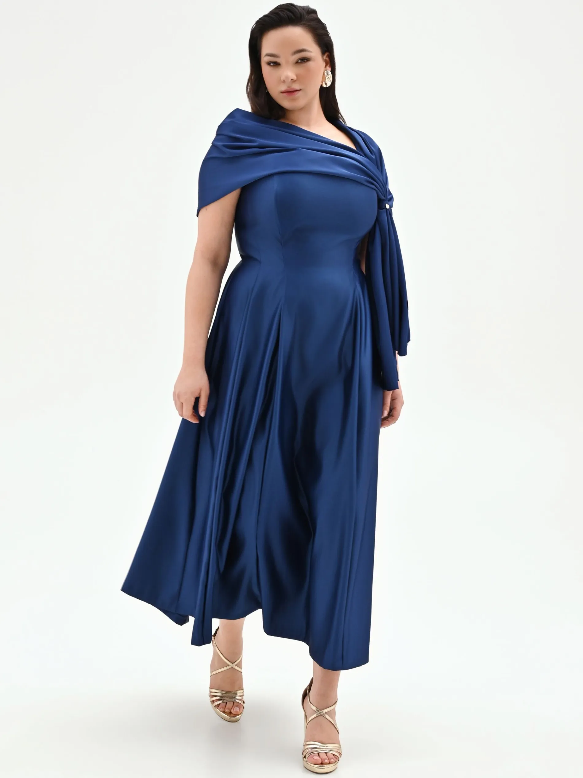 STOLA CURVY BLU BRILLANTE IN RASO CON ANELLO