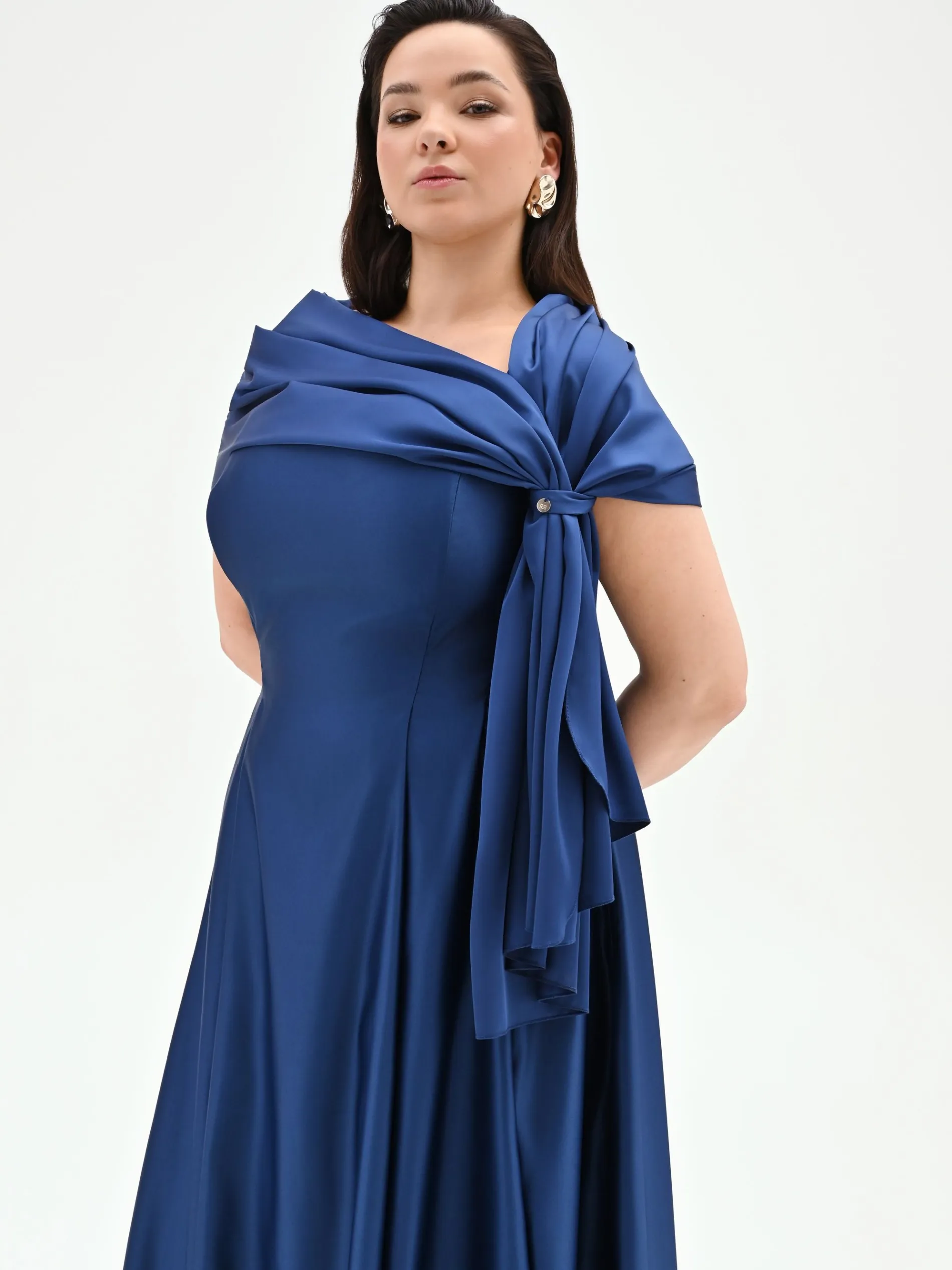 STOLA CURVY BLU BRILLANTE IN RASO CON ANELLO