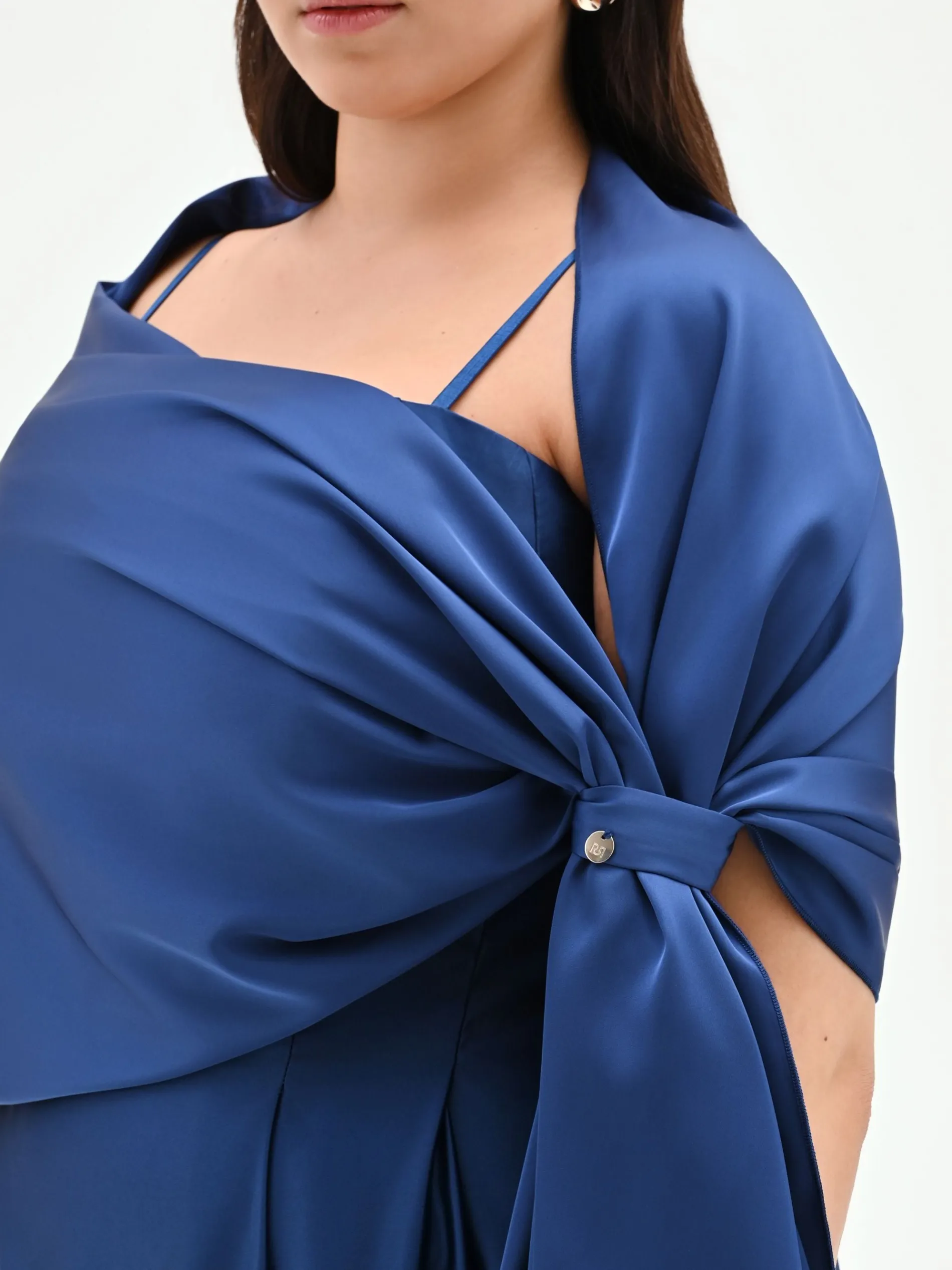 STOLA CURVY BLU BRILLANTE IN RASO CON ANELLO