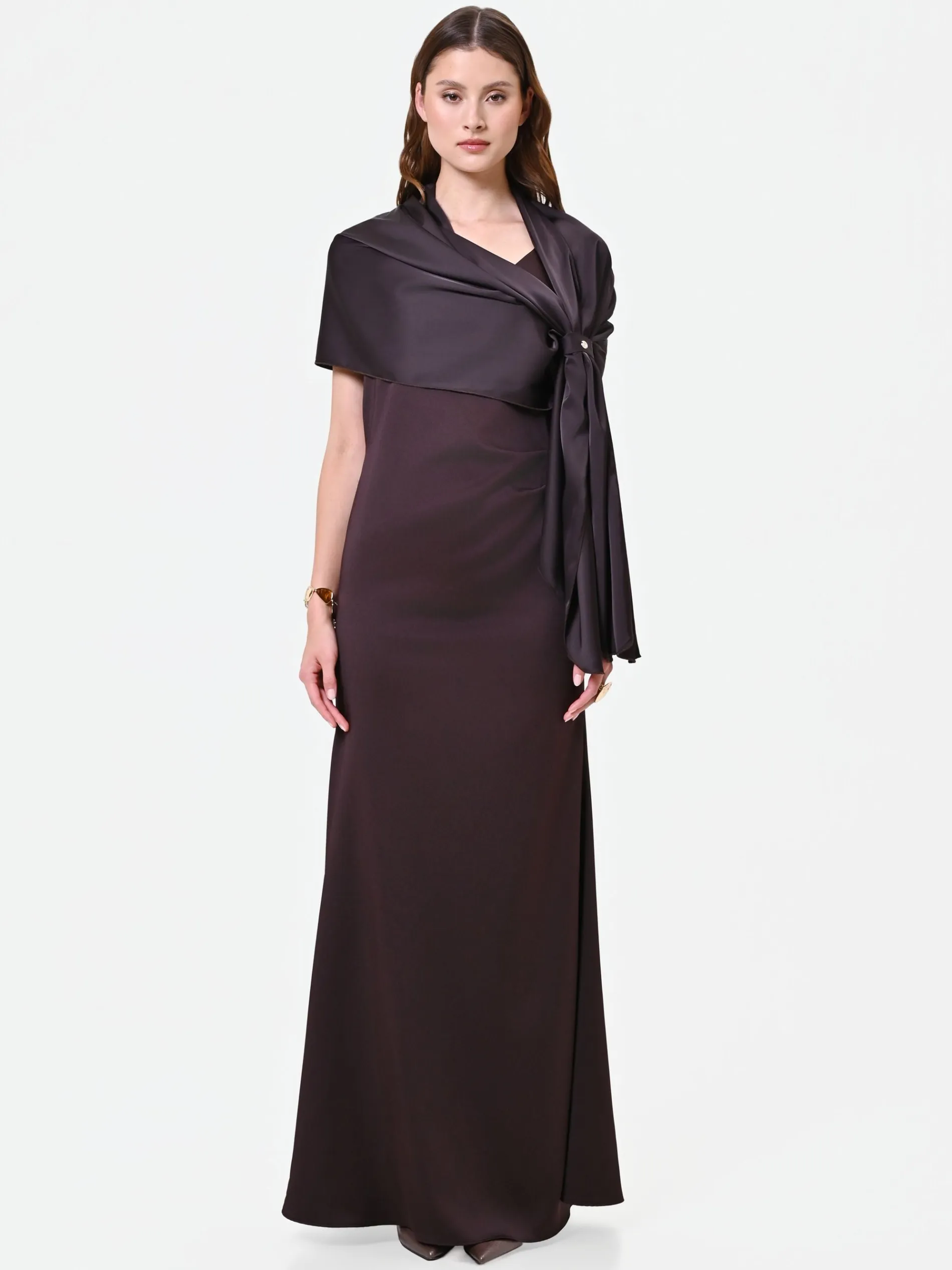 STOLA MORO MARRONE IN RASO CON ANELLO DRAPPEGGIATO