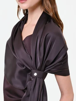 STOLA MORO MARRONE IN RASO CON ANELLO DRAPPEGGIATO