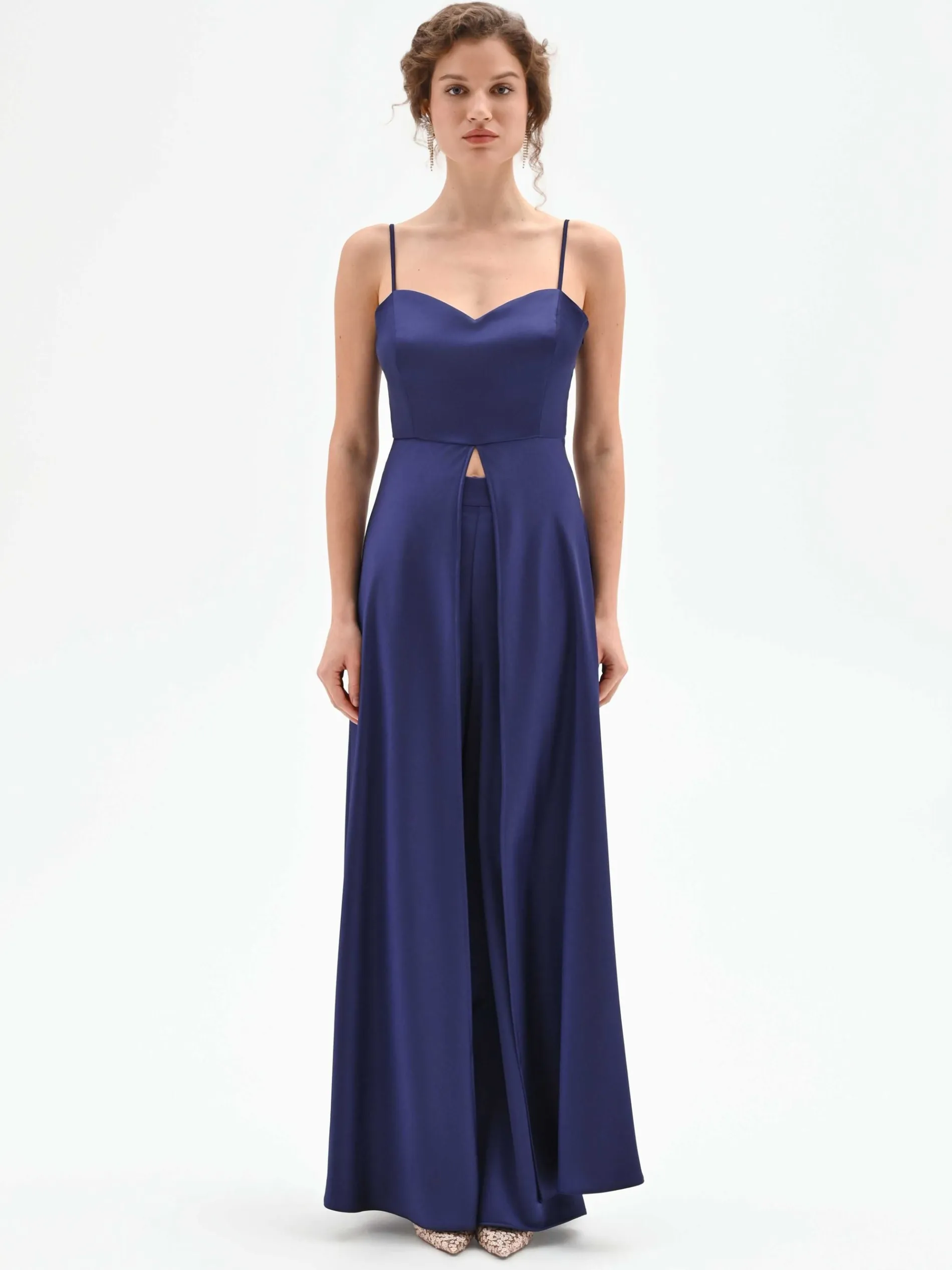 TOP ATELIER LUNGO IN RASO BLU INDACO