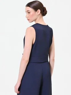 TOP BLU NAVY CON INCROCIO E BOTTONE DESIGN