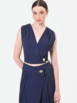 TOP BLU NAVY CON INCROCIO E BOTTONE DESIGN