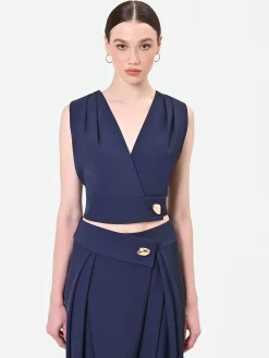 TOP BLU NAVY CON INCROCIO E BOTTONE DESIGN