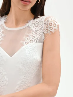 TOP BODY AVORIO CON INSERTI IN PIZZO E TULLE