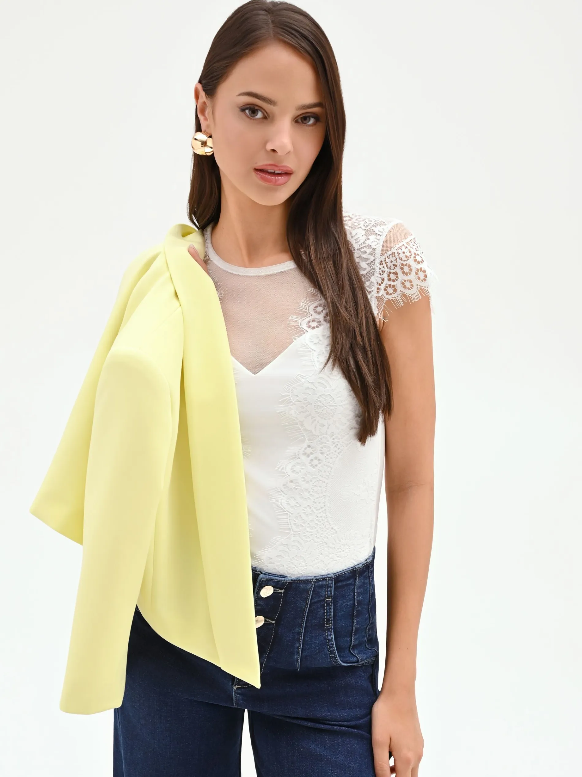 TOP BODY AVORIO CON INSERTI IN PIZZO E TULLE