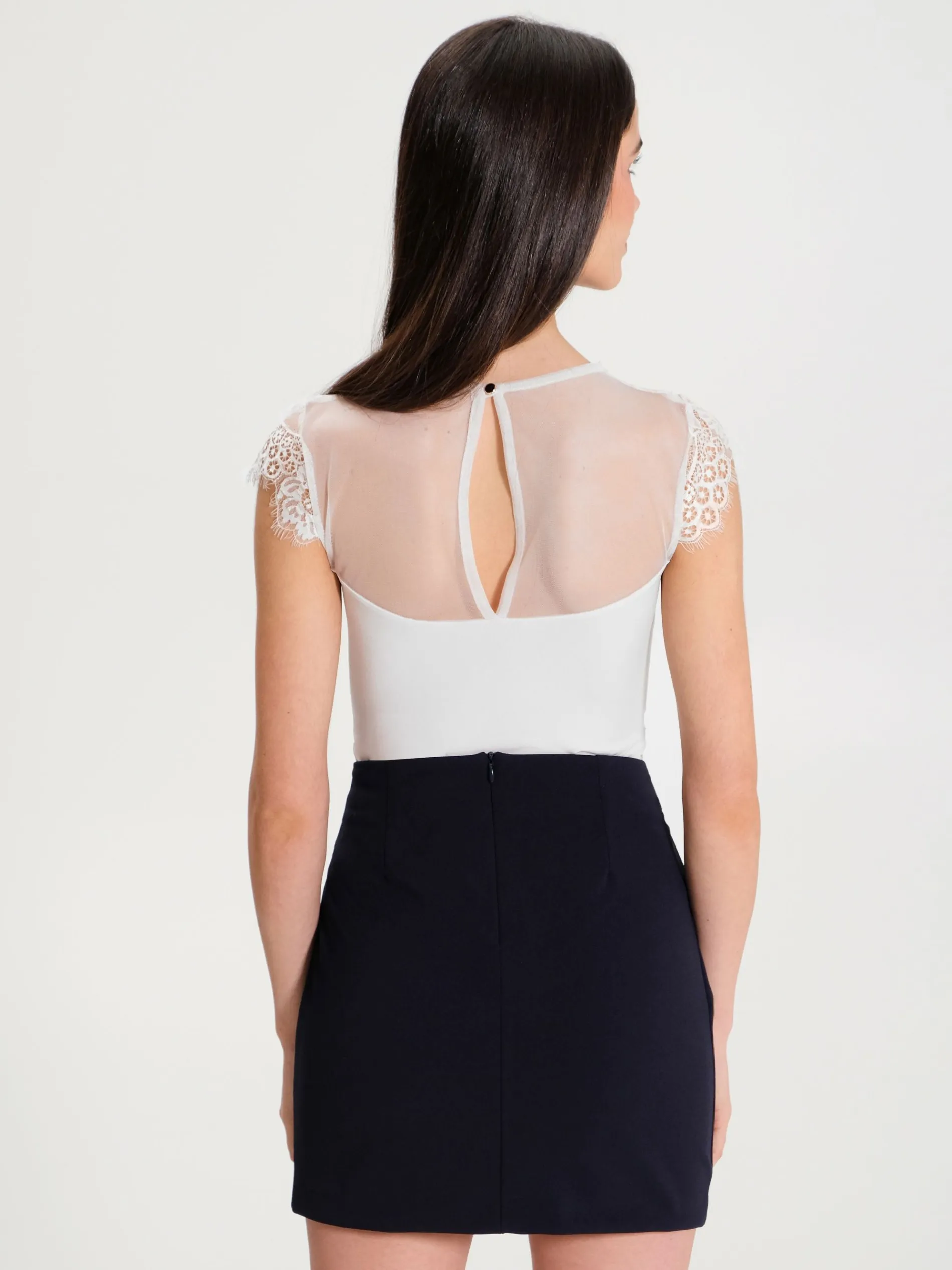 TOP BODY AVORIO CON INSERTI IN PIZZO E TULLE