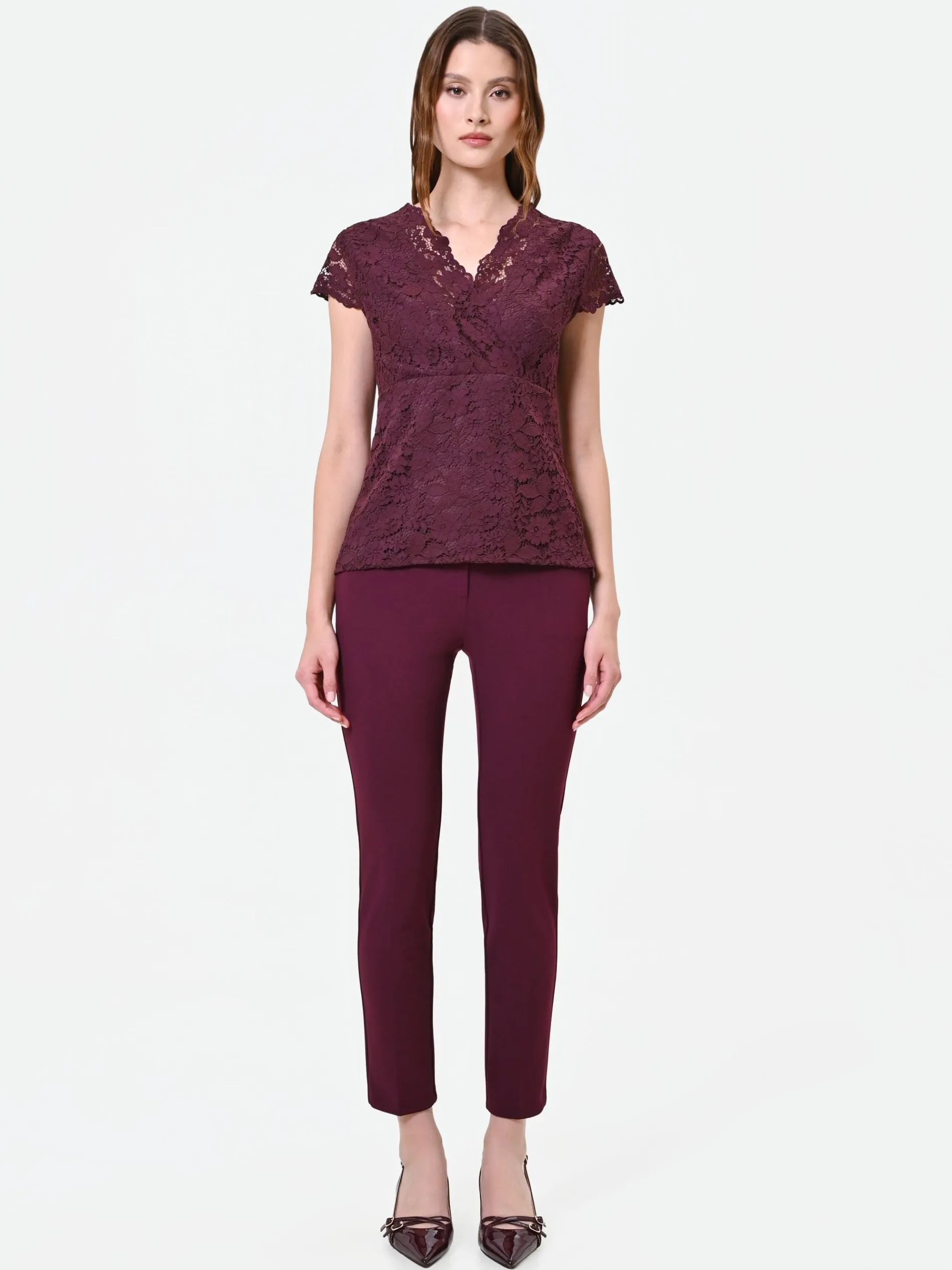 TOP BORDEAUX IN PIZZO CON SCOLLO INCROCIATO