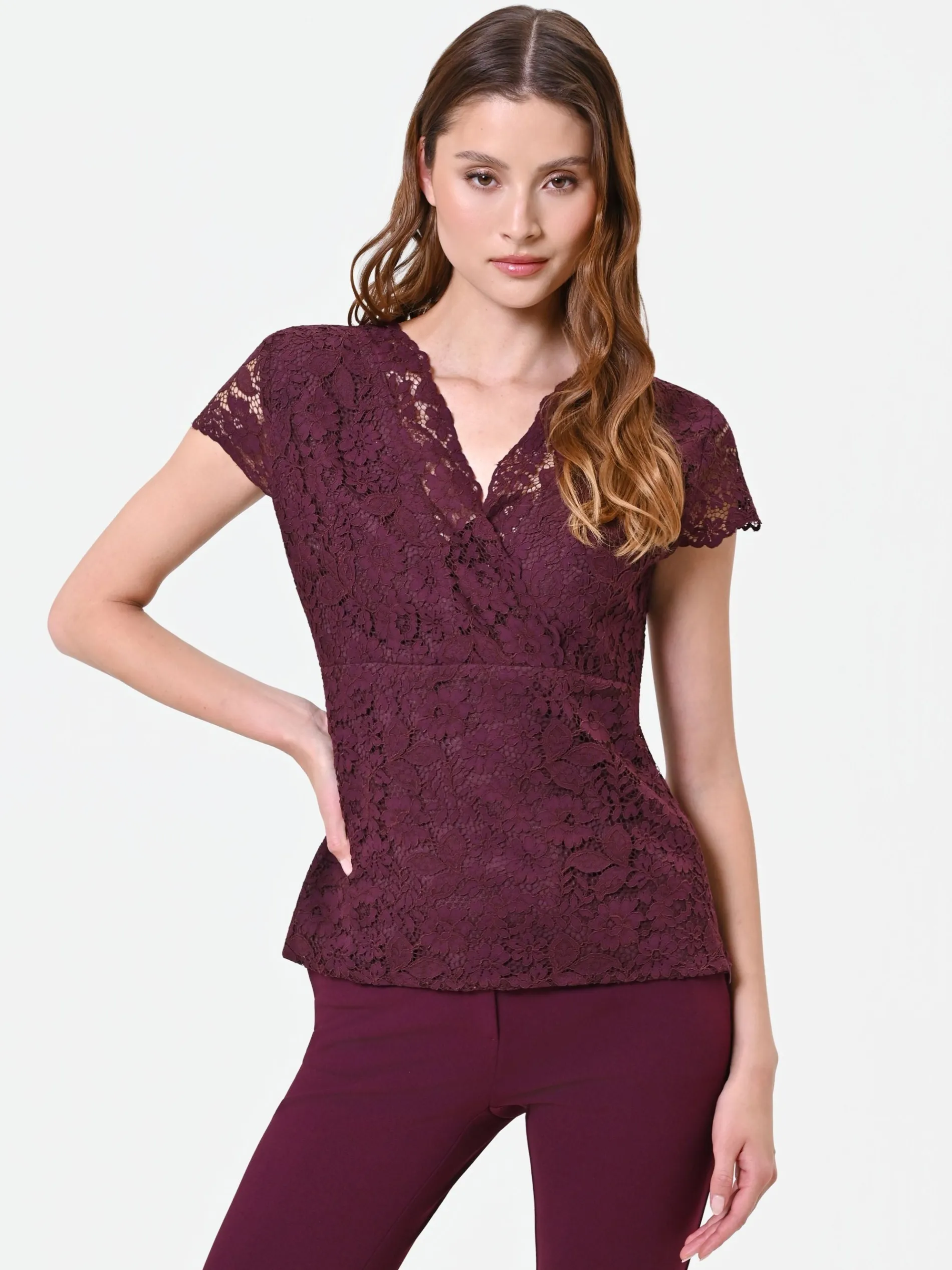 TOP BORDEAUX IN PIZZO CON SCOLLO INCROCIATO