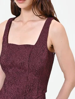 TOP BORDEAUX IN TESSUTO JACQUARD LAMÉ