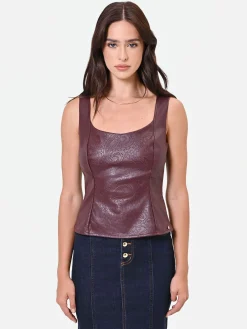 TOP BORDEAUX ROSSO IN SIMILPELLE CON DISEGNO PAISLEY