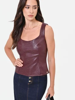 TOP BORDEAUX ROSSO IN SIMILPELLE CON DISEGNO PAISLEY