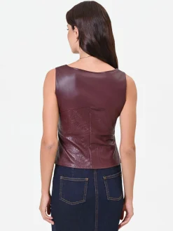 TOP BORDEAUX ROSSO IN SIMILPELLE CON DISEGNO PAISLEY