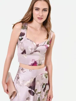 TOP BUSTIER TORTORA BEIGE CON STAMPA FLOREALE