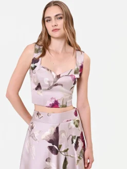 TOP BUSTIER TORTORA BEIGE CON STAMPA FLOREALE
