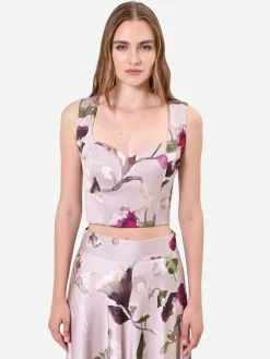 TOP BUSTIER TORTORA BEIGE CON STAMPA FLOREALE