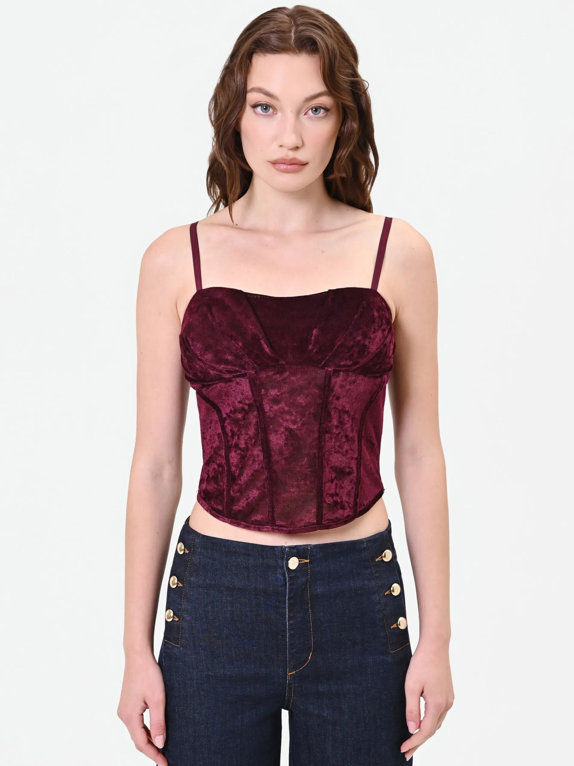 TOP CORSETTO BORDEAUX IN VELLUTO