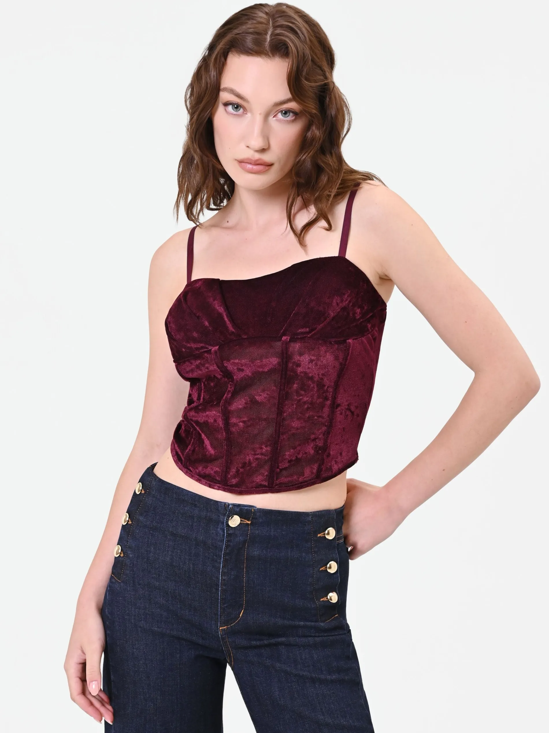 TOP CORSETTO BORDEAUX IN VELLUTO