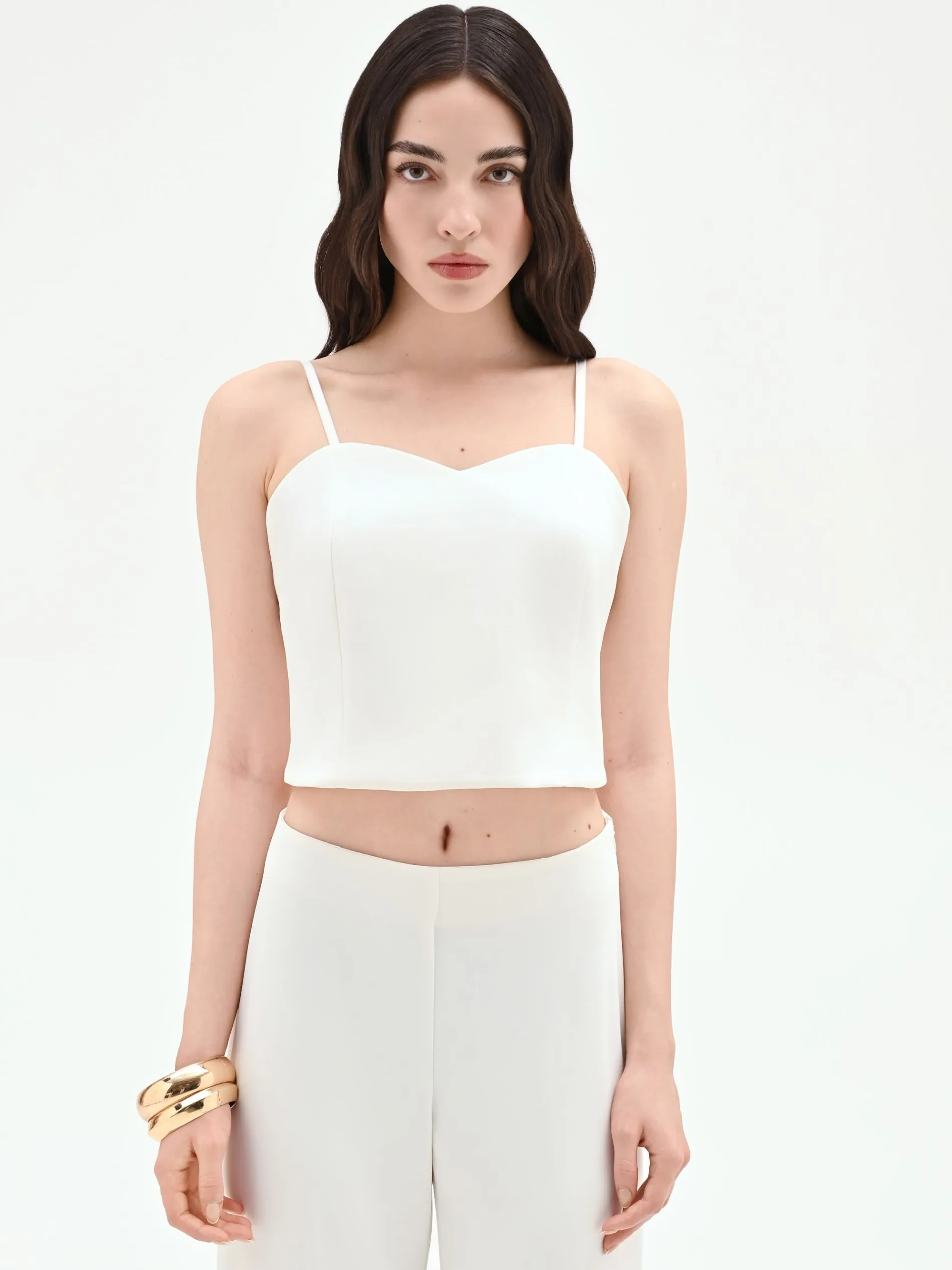 TOP CROPPED BIANCO CON SCOLLO A CUORE