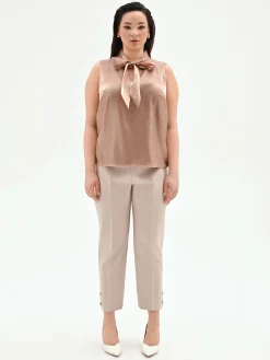 TOP CURVY MARRONE BRONZO CON COLLO LAVALLIERE