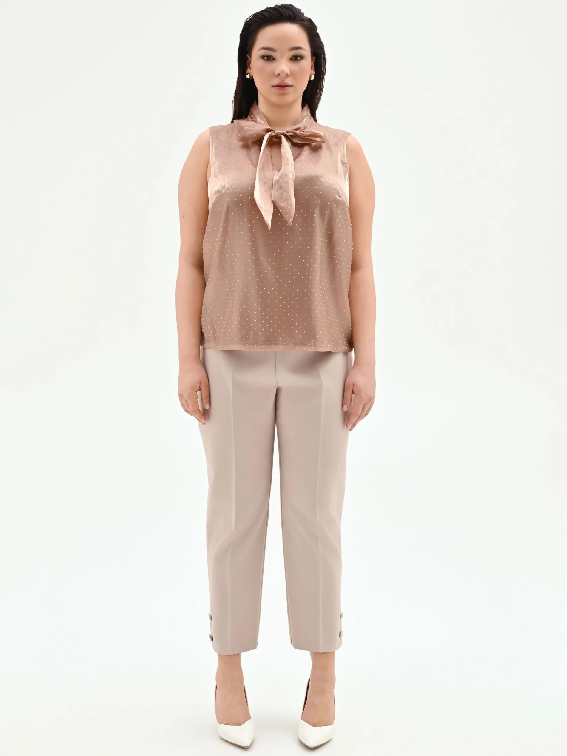 TOP CURVY MARRONE BRONZO CON COLLO LAVALLIERE