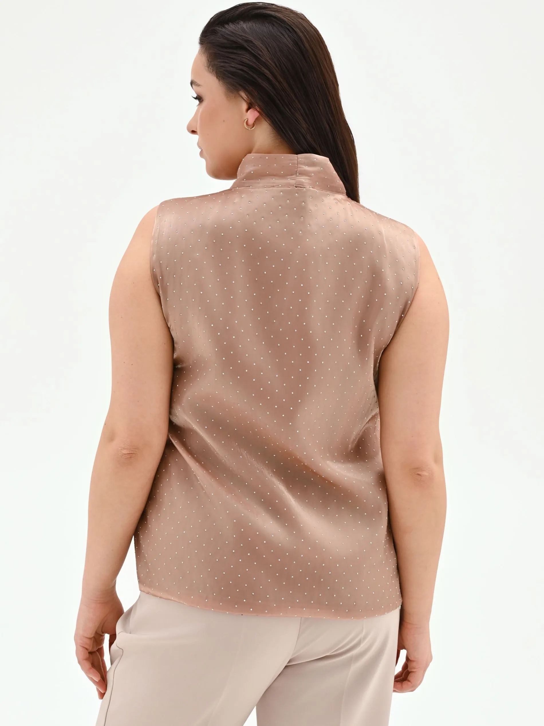 TOP CURVY MARRONE BRONZO CON COLLO LAVALLIERE