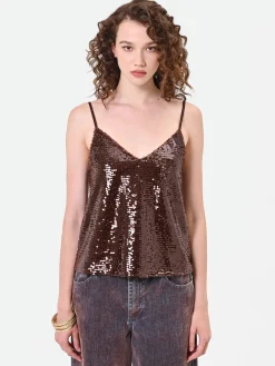 TOP IN PAILLETTES MORO MARRONE