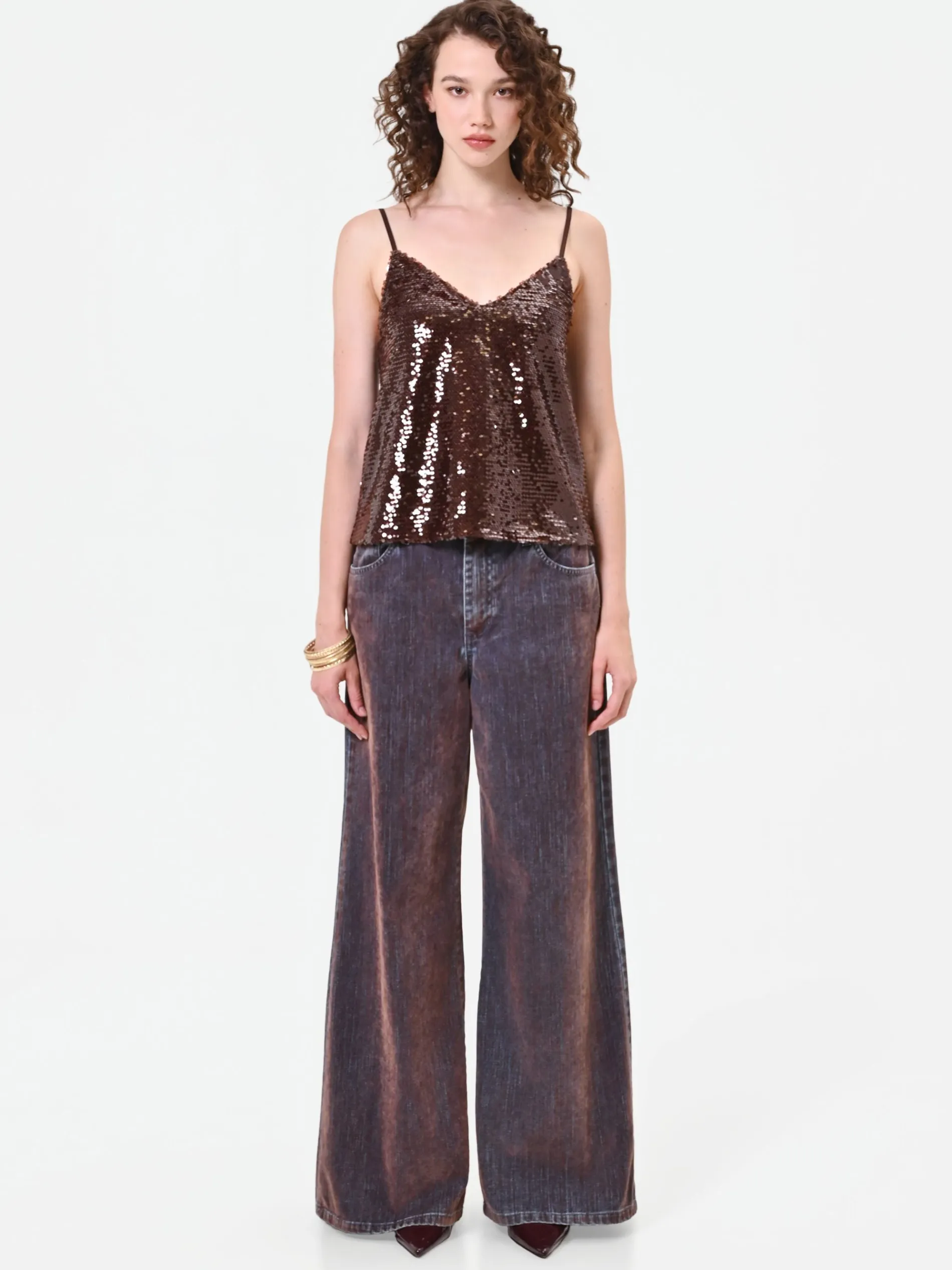 TOP IN PAILLETTES MORO MARRONE