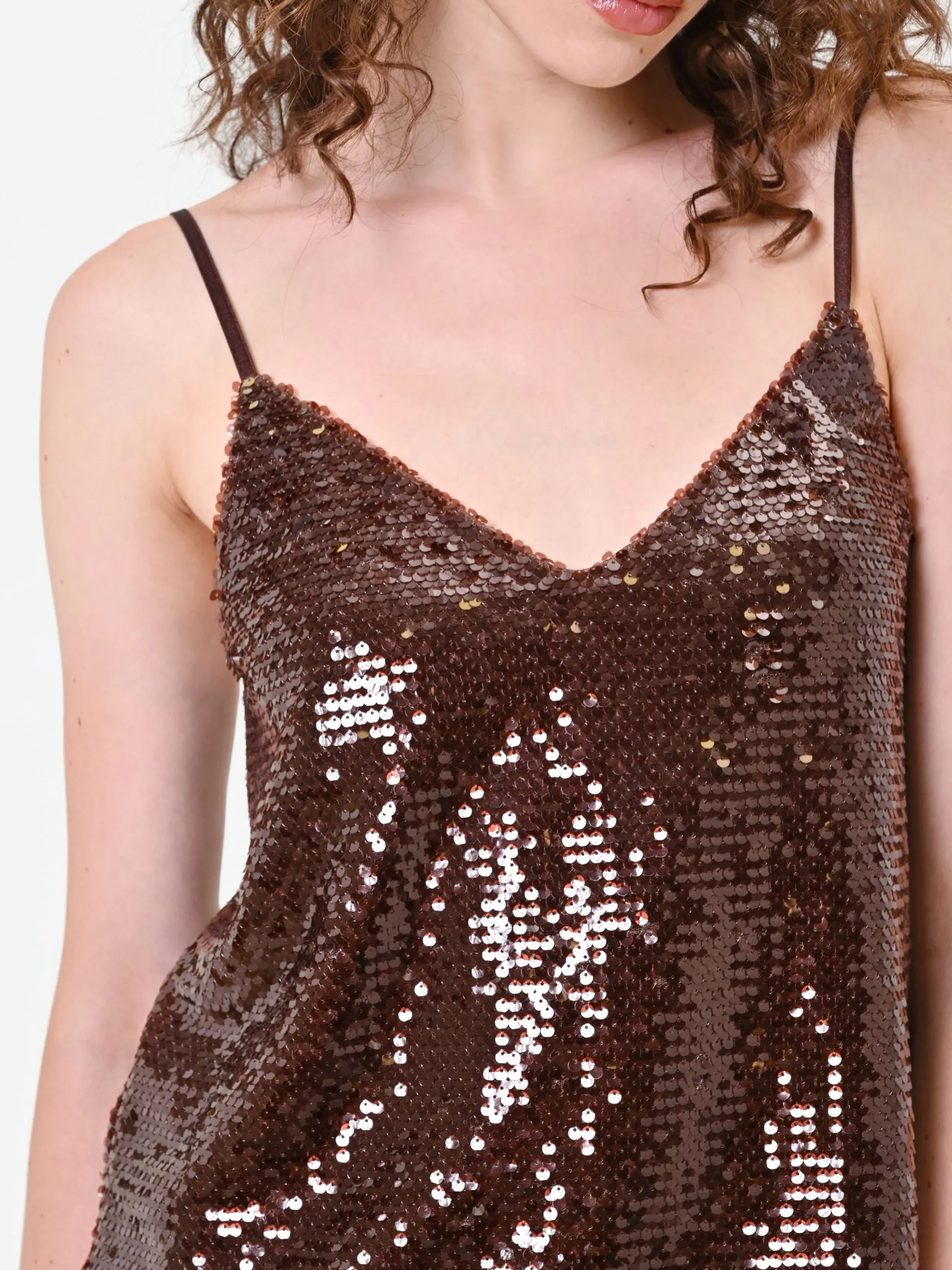 TOP IN PAILLETTES MORO MARRONE