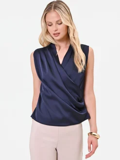 TOP IN RASO BLU NAVY CON SCOLLO INCROCIATO