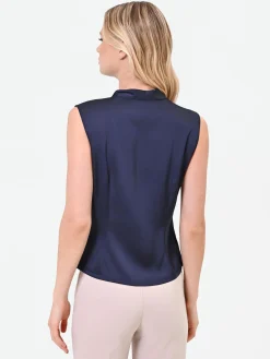 TOP IN RASO BLU NAVY CON SCOLLO INCROCIATO