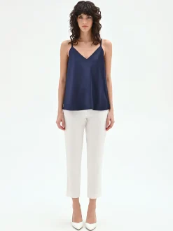 TOP IN RASO BLU NAVY CON SPALLINE SOTTILI