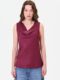 TOP IN RASO BORDEAUX CON SCOLLO A CAPPUCCIO