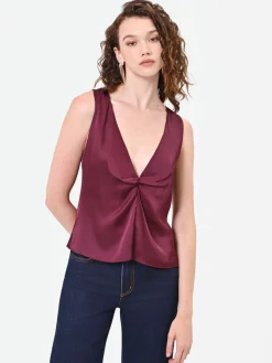 TOP IN RASO BORDEAUX ROSSO CON NODO
