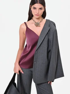 TOP IN RASO BORDEAUX ROSSO CON DOPPIE SPALLINE