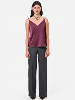 TOP IN RASO BORDEAUX ROSSO CON DOPPIE SPALLINE