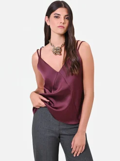 TOP IN RASO BORDEAUX ROSSO CON DOPPIE SPALLINE