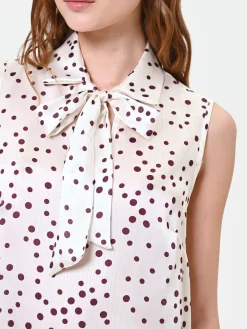 TOP IN RASO CON STAMPA A POIS BORDEAUX