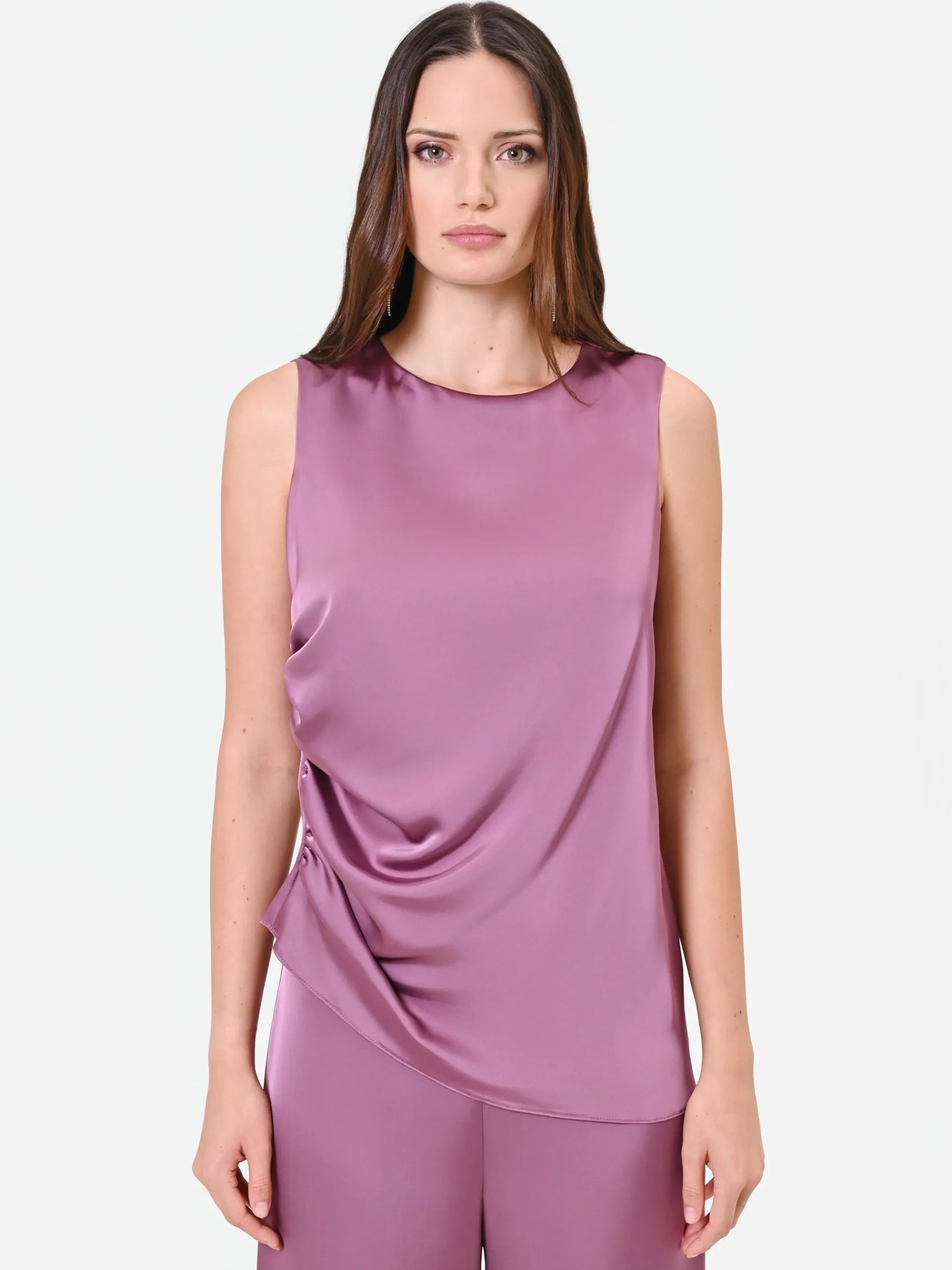 TOP IN RASO ROSA ANTICO CON DRAPPEGGIO LATERALE