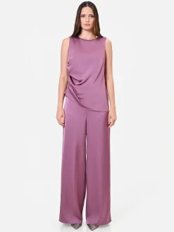 TOP IN RASO ROSA ANTICO CON DRAPPEGGIO LATERALE