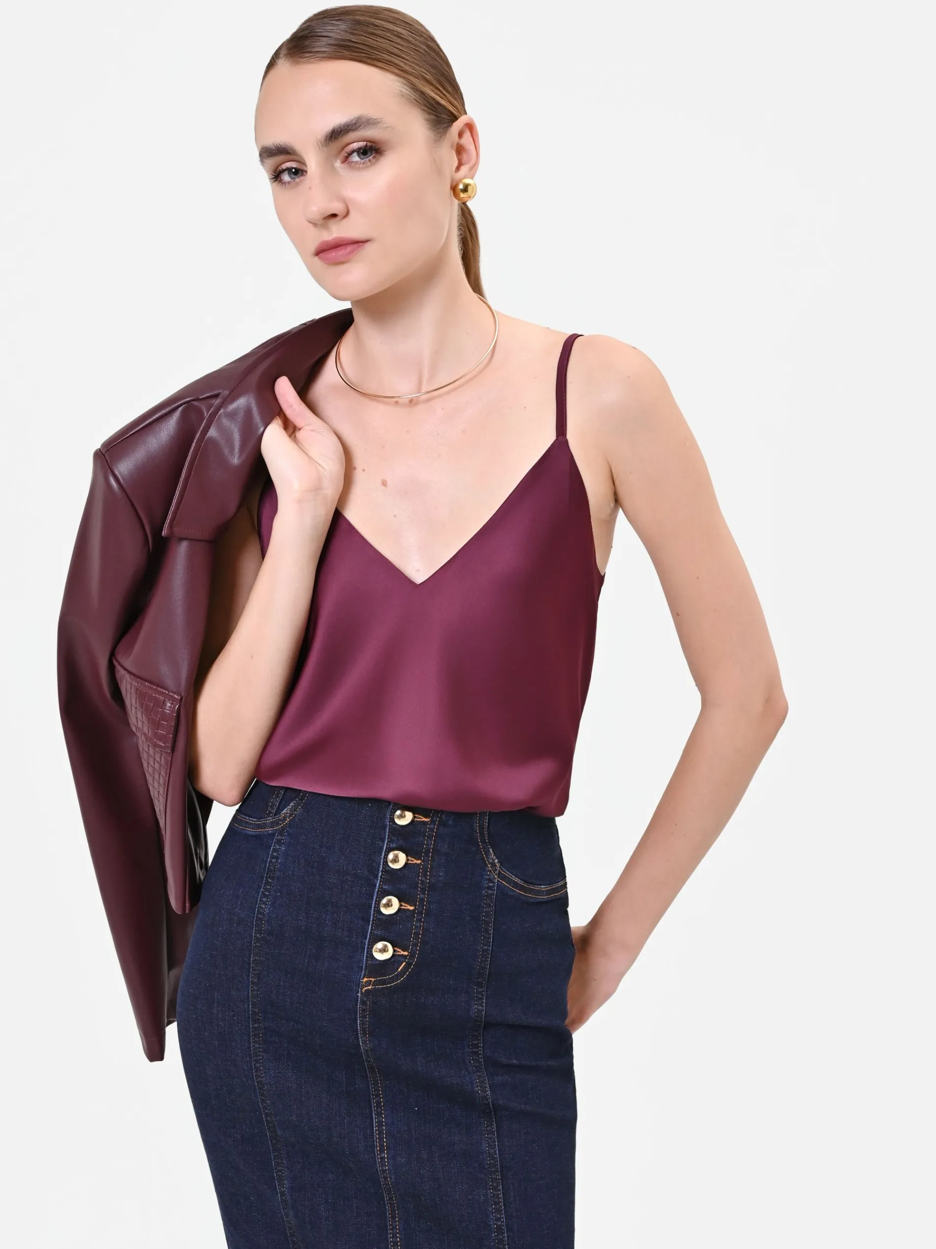 TOP LINGERIE IN RASO BORDEAUX ROSSO