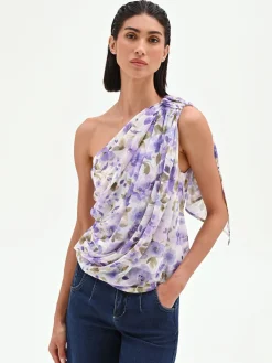 TOP MONOSPALLA VIOLA LILLA CON STAMPA FLOREALE